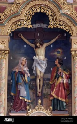 Crucifixion with the Virgin Mary and Saint John - A Vivid Depiction of Human Suffering and Divine Compassion!